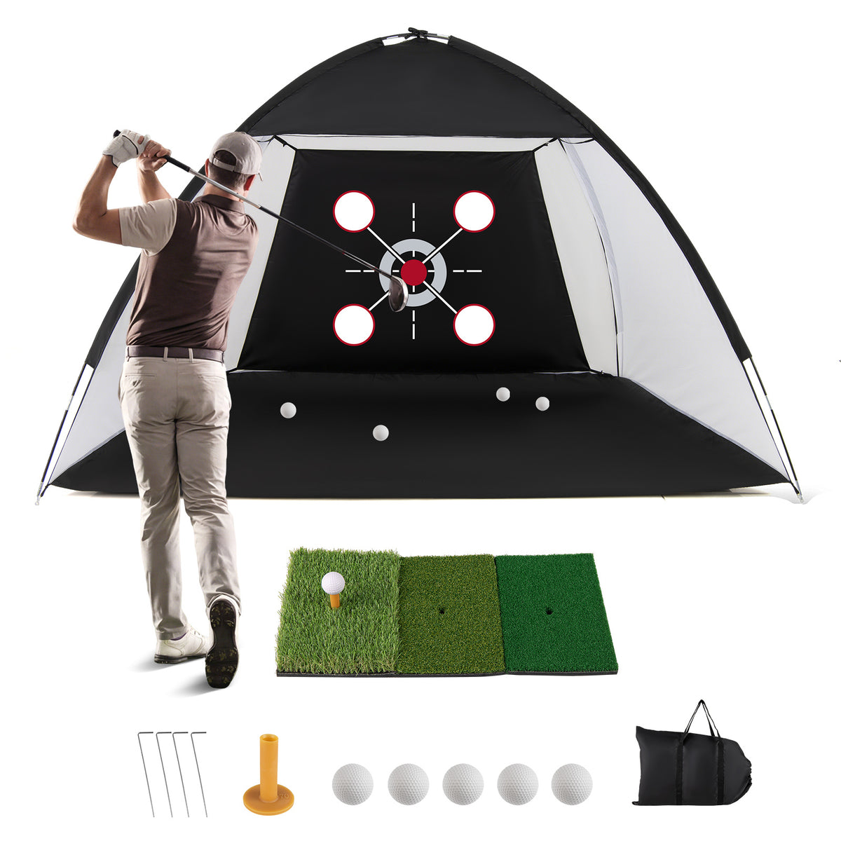 314 x 199 CM Golf Practice Net with Foldable Tri-Turf Mat