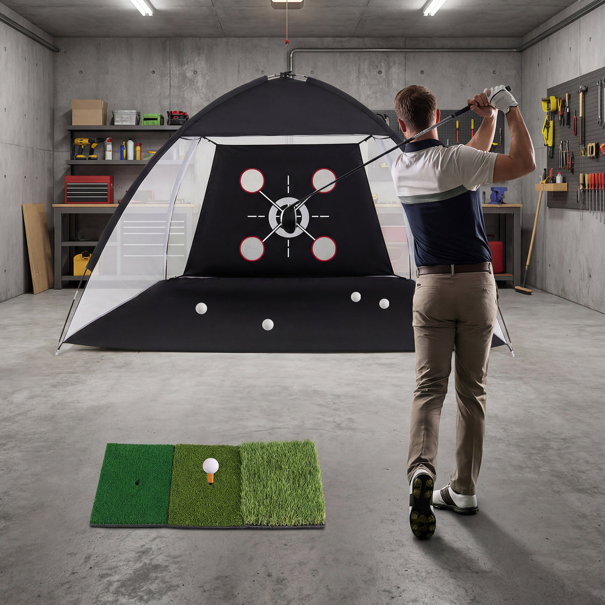 314 x 199 CM Golf Practice Net with Foldable Tri-Turf Mat