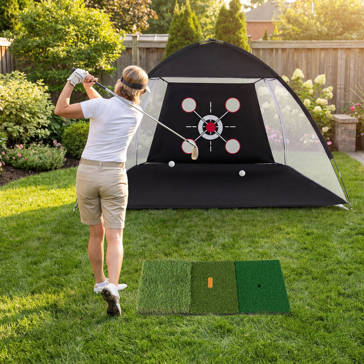 314 x 199 CM Golf Practice Net with Foldable Tri-Turf Mat