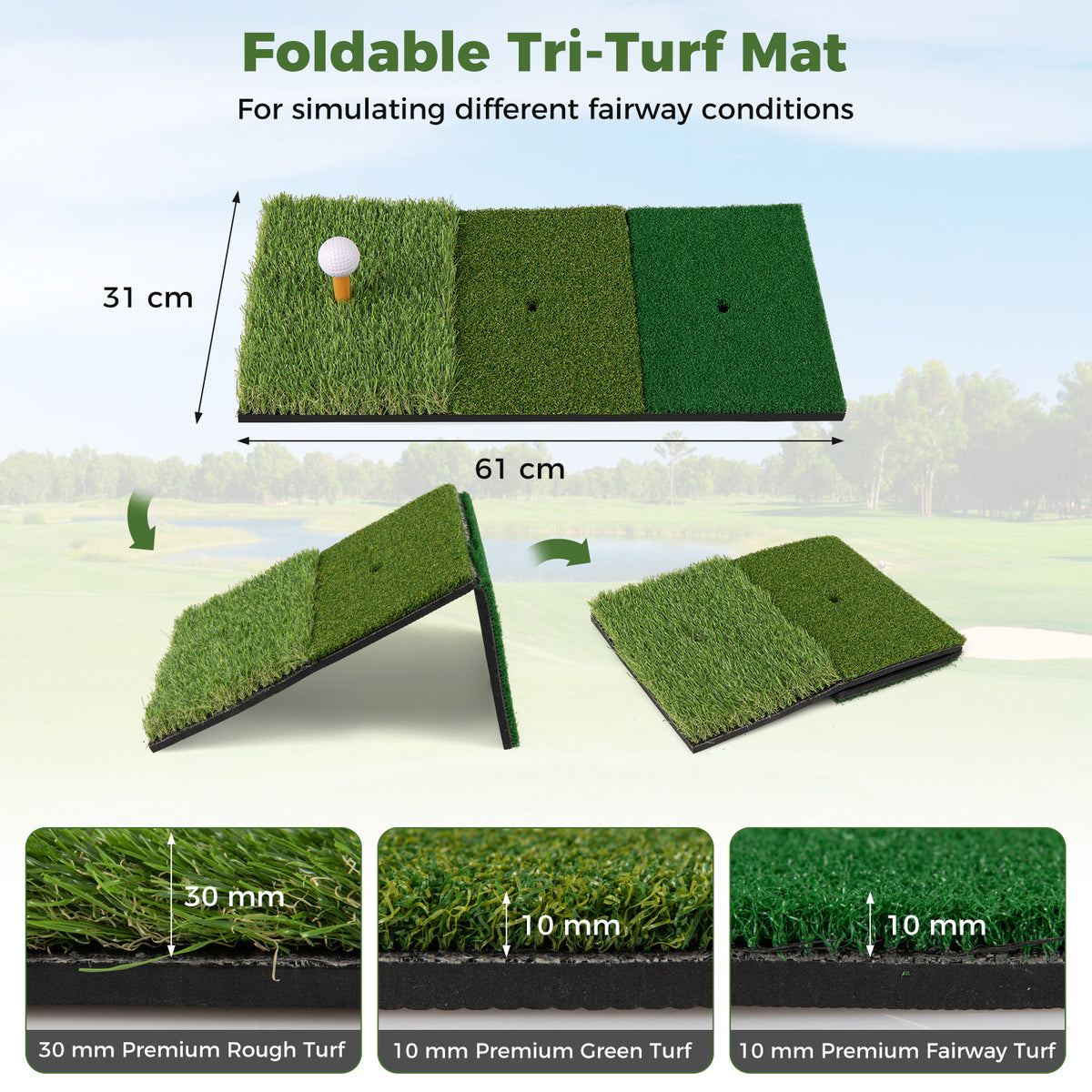 314 x 199 CM Golf Practice Net with Foldable Tri-Turf Mat