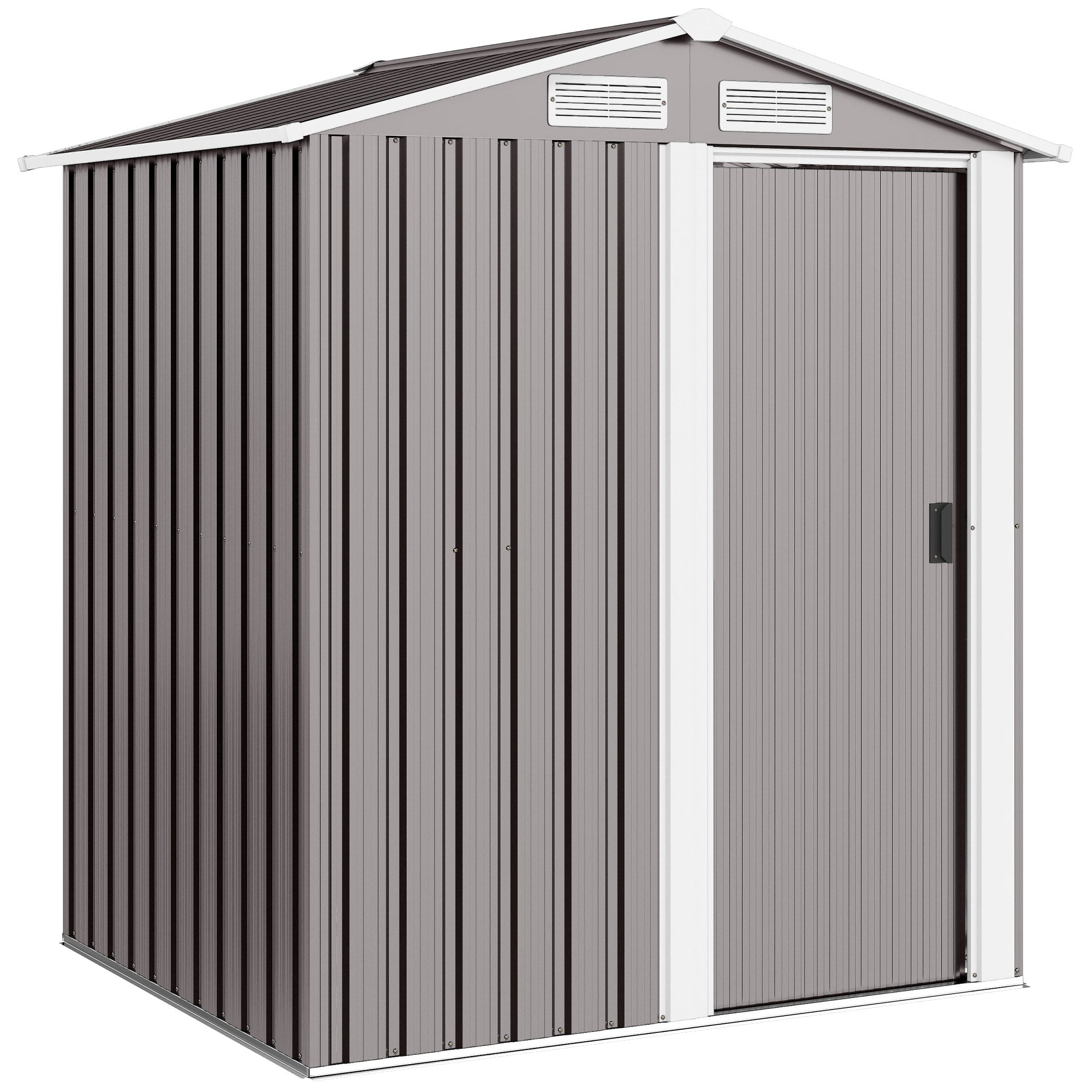 Outsunny Garden Metal Tool Storage Shed with Sliding Door, Sloped Roof and Foundation Kit, 152 x 132 x 188cm, Grey