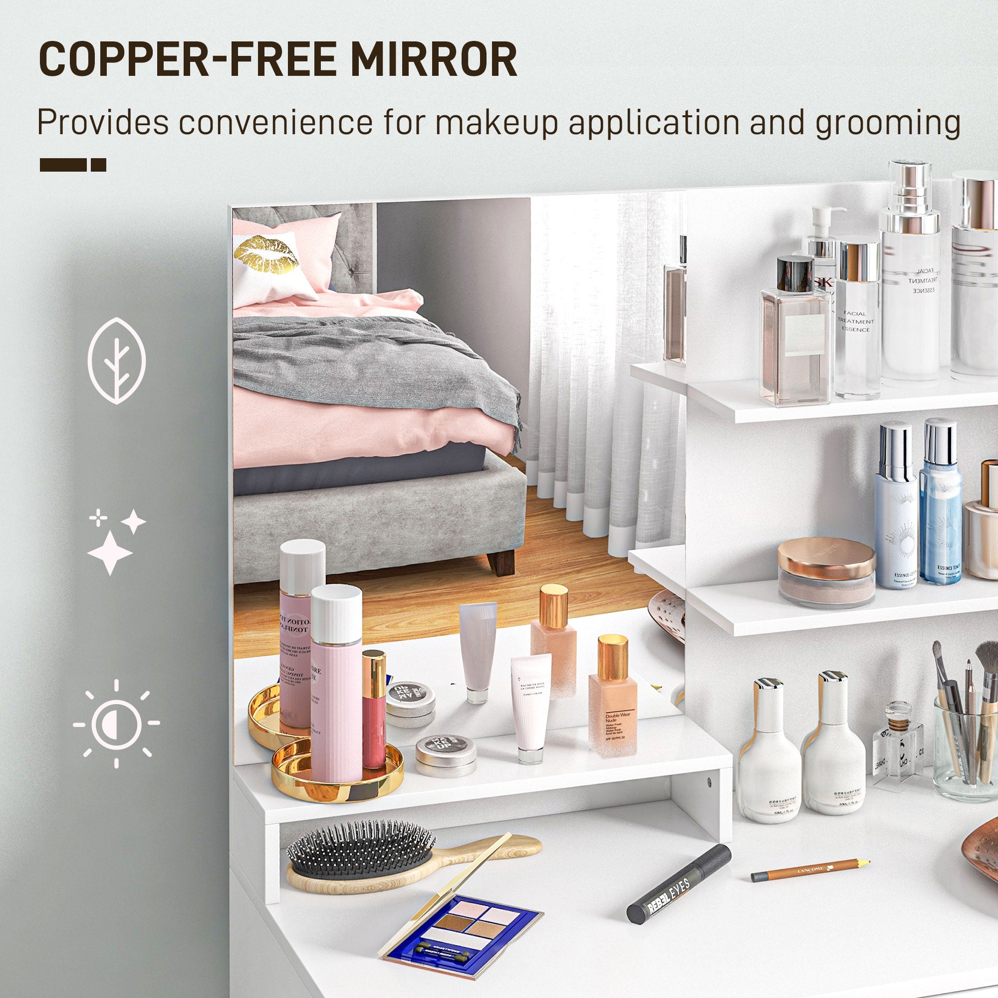 HOMCOM Dressing Table and Stool Set, with Storage - White