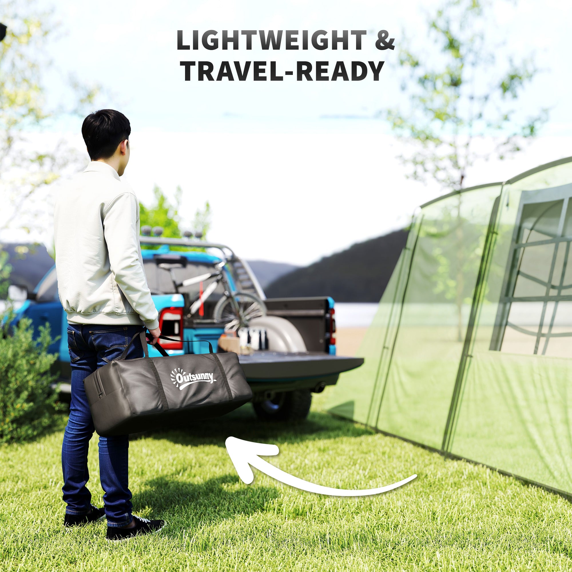 Outsunny 4 Man Tunnel Tent, Family Camping Tent with Porch, Bedroom and Living Area, Sewn in Groundsheet, 3000mm Waterproof, Portable with Bag for Hiking, Festival, Backpacking, Green