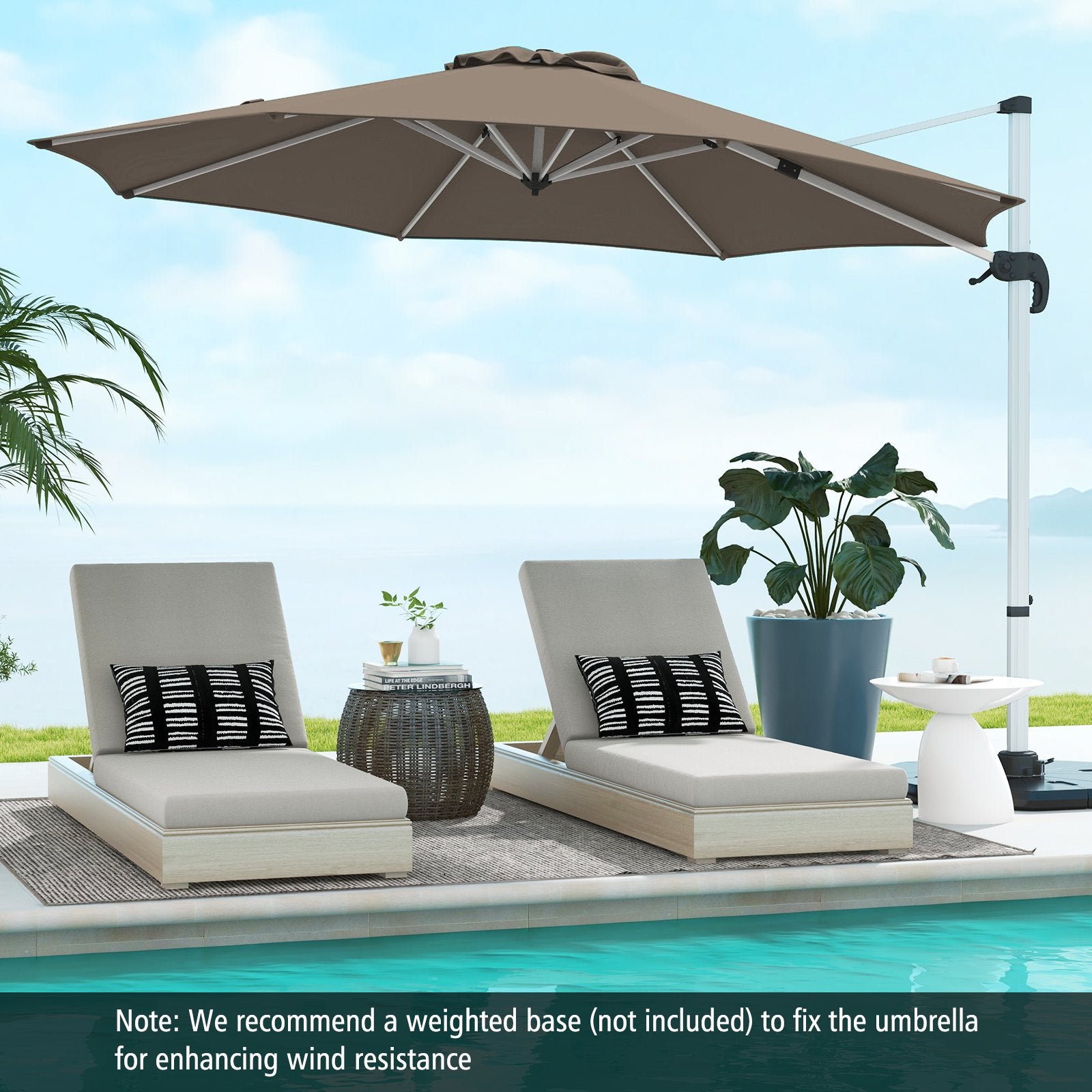 325 cm Outdoor Patio Umbrella with 360¬∞ Rotation-Brown