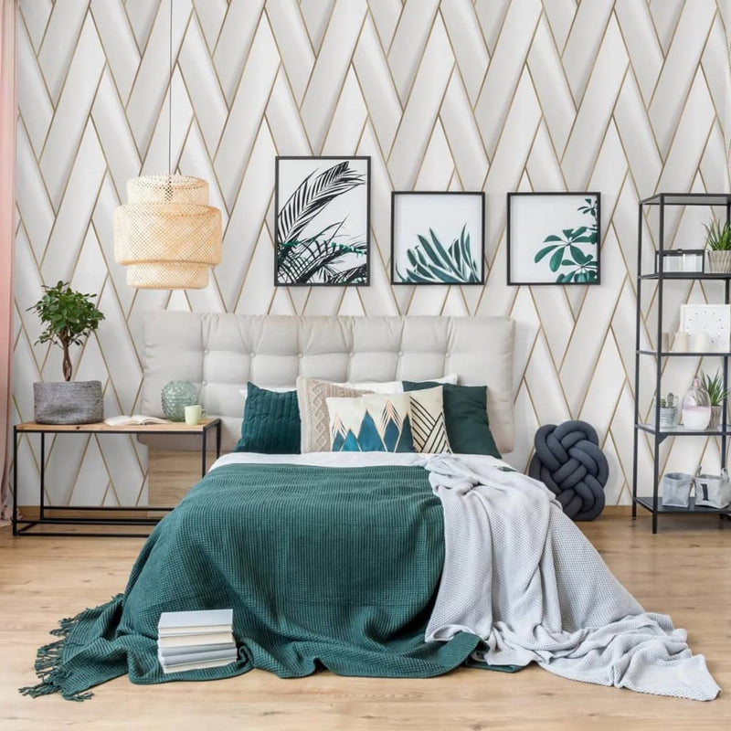 DUTCH WALLCOVERINGS Wallpaper Geometric White and Gold