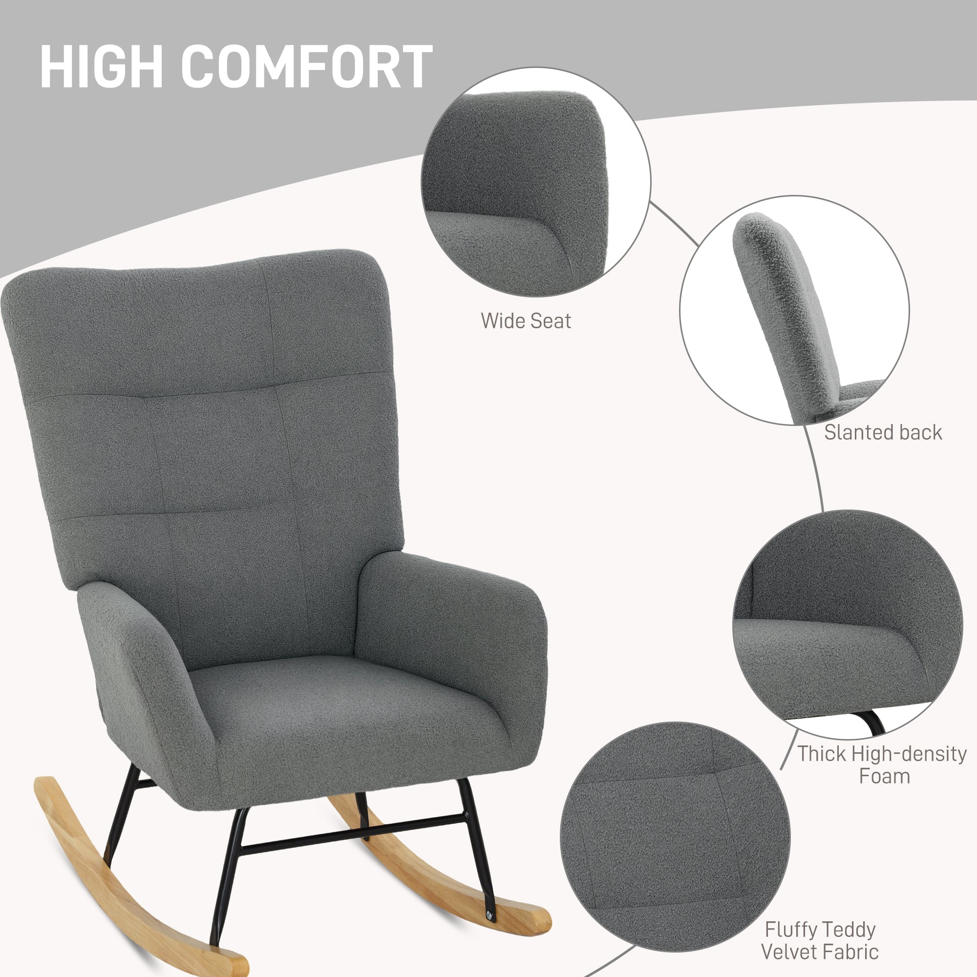 HOMCOM Teddy Fleece Rocking Chair - Grey