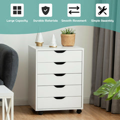 5 Drawer Chest with Wheels for Home and Office-White