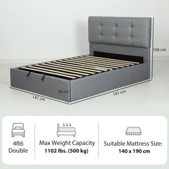 HOMCOM 4ft6 Double Ottoman Bed with Gas Lift Storage - Grey