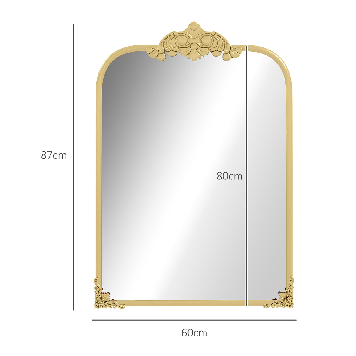HOMCOM Wall Mirror, Decorative Baroque Mirror with Metal Frame, for Bedroom and Living Room, 60 x 87 cm, Gold Tone