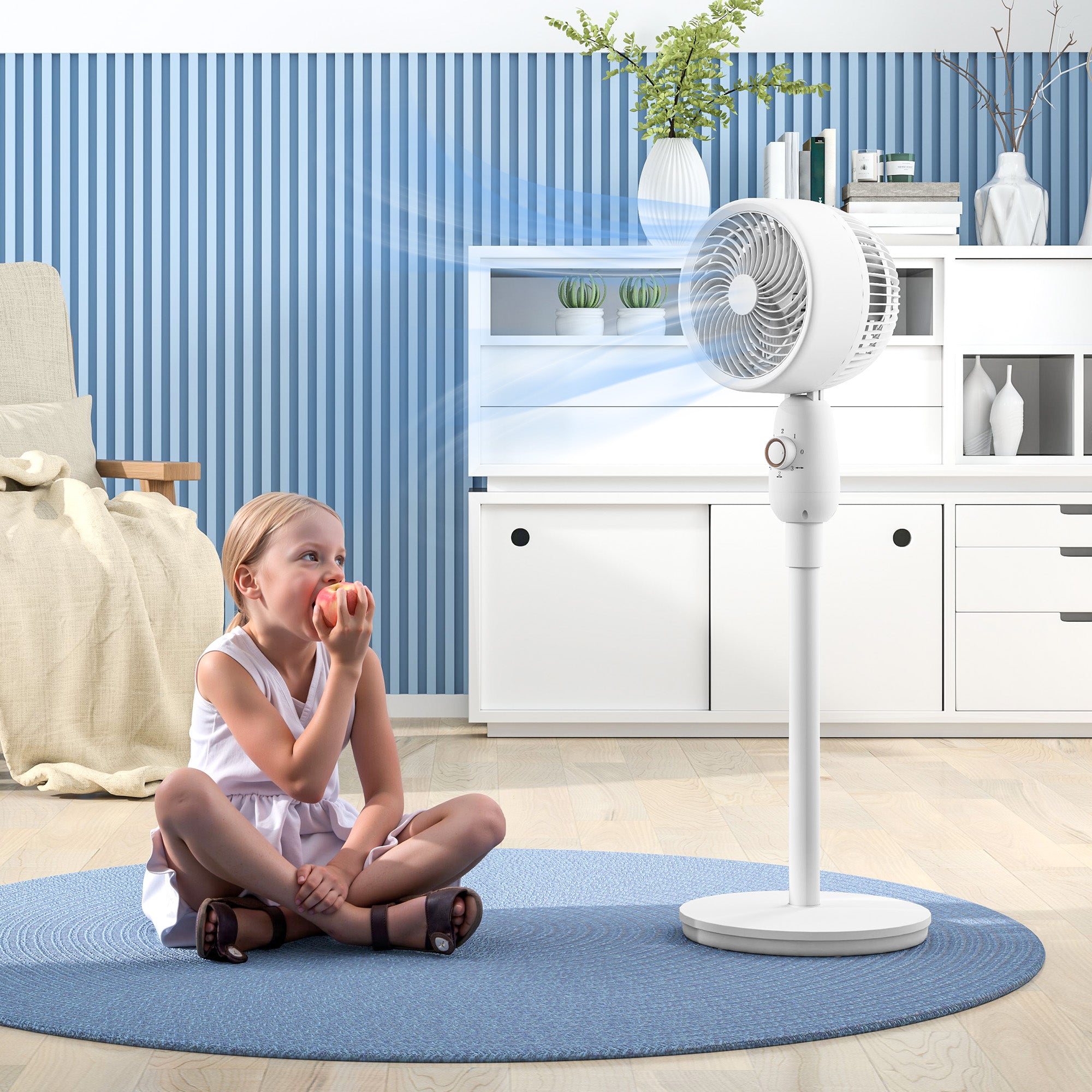 HOMCOM Pedestal Fan, Powerful Air Circulator, 12 Inch Floor Standing Fan with 3 Speed Settings, Oscillating Function for Bedroom, Home and Office, White
