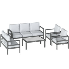 Outsunny 5 Pieces Aluminium Garden Furniture Set with Olefin Cushions, Extra Deep Outdoor Garden Sofa Set, Dark Grey