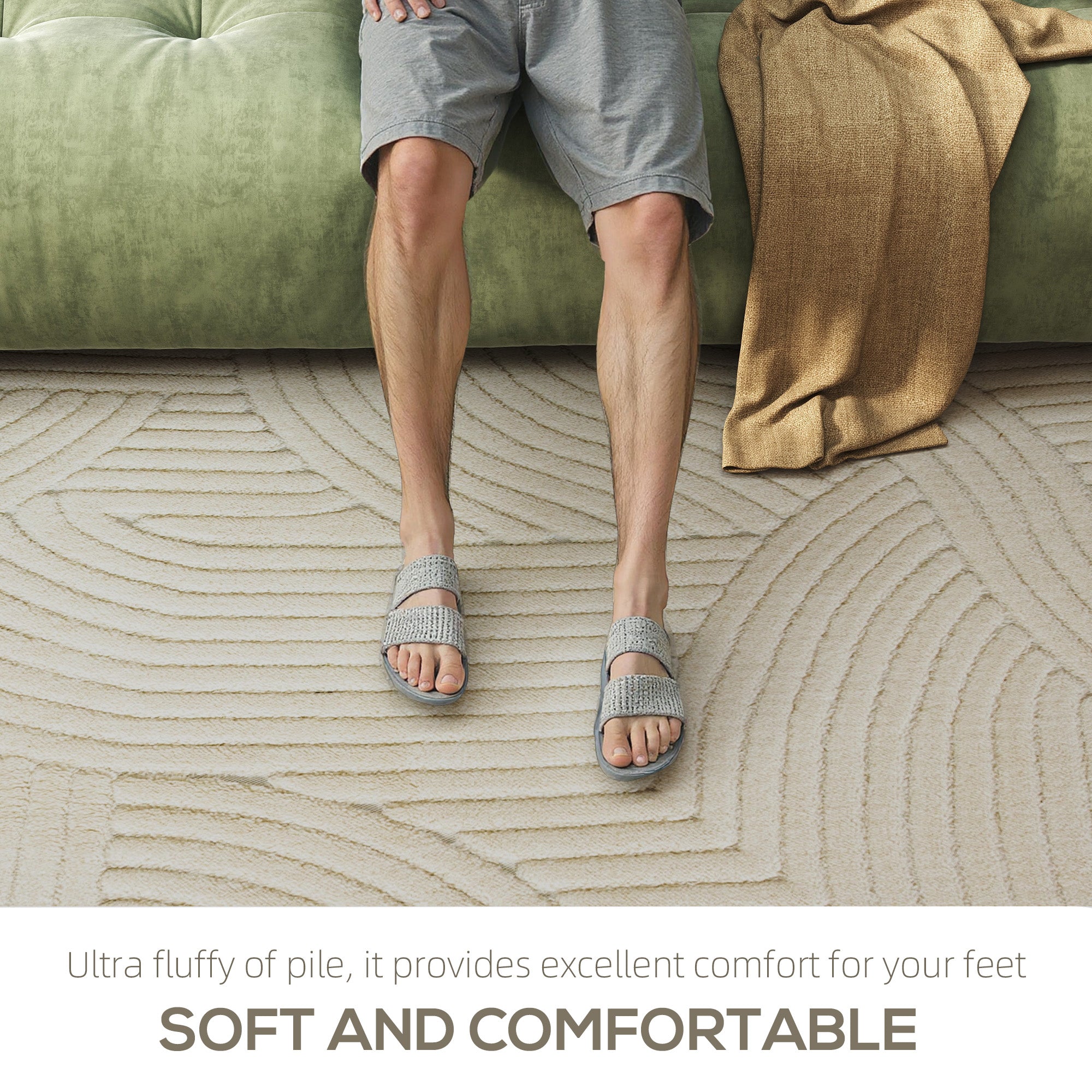 HOMCOM Modern Geometric Rug, Thick & Plush, Non-Slip, 230 x 160 cm â Cream, Living Room/Bedroom/Office