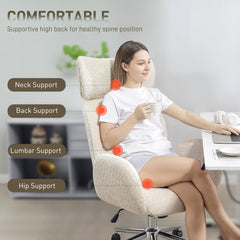 HOMCOM Office Chair with Adjustable Headrest, Spring Pack, Curved Line, Boucle Fabric - Pale Grey