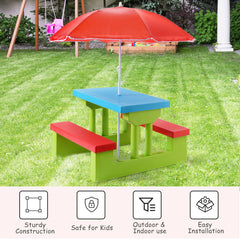 Kids Picnic Play Table Set with Removable Umbrella-Red
