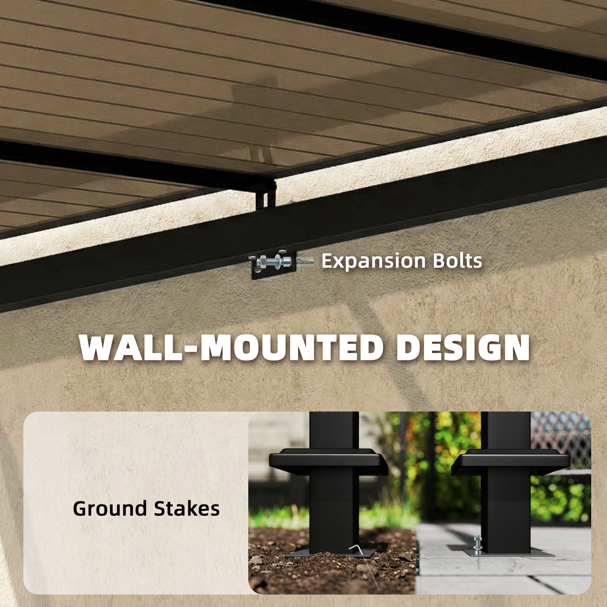 Outsunny 3 x 2.87 m Metal Lean-to Pergola, Wall-Mounted Hardtop Garden Pergola with Polycarbonate Roof and Metal-Aluminium Frame