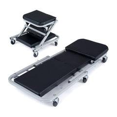 36" 2-in-1 Mechanic Creeper & Z-Seat shown in both its folded seat and extended flat positions
