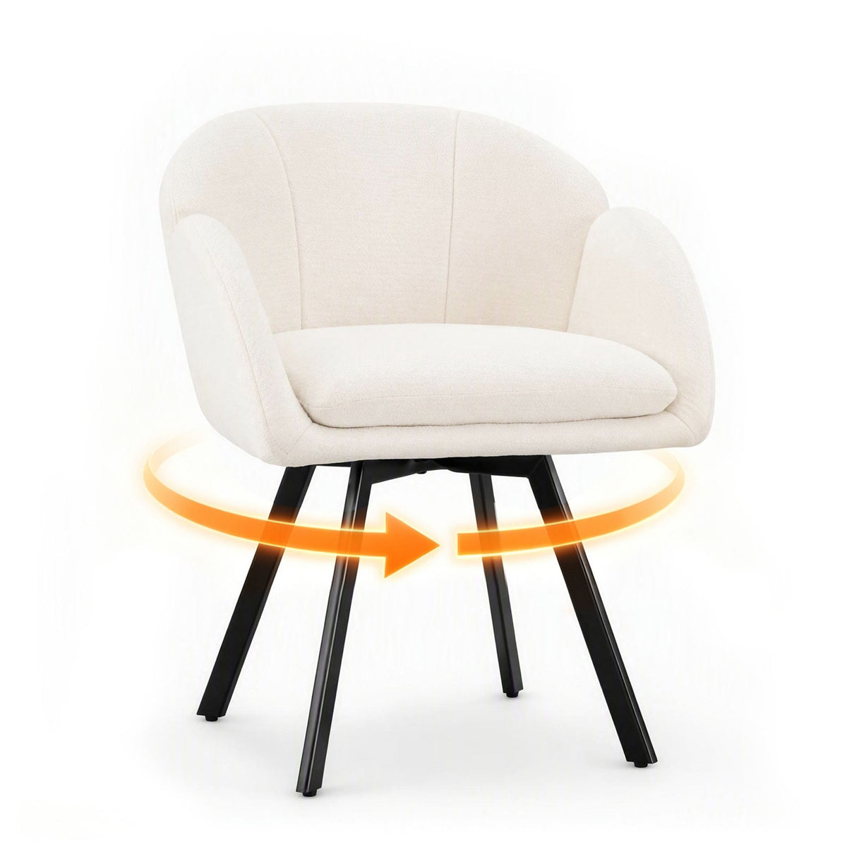 360° Swivel Accent Chair Upholstered Chenille Armchair with Metal Base-Beige