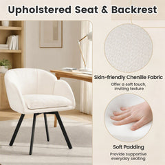 360° Swivel Accent Chair Upholstered Chenille Armchair with Metal Base-Beige