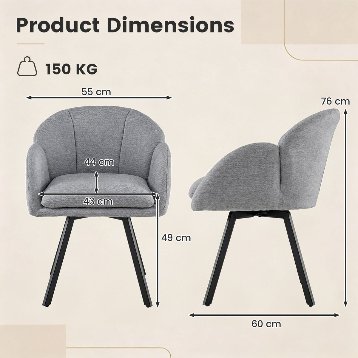 360° Swivel Accent Chair Upholstered Chenille Armchair with Metal Base-Grey