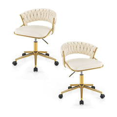 360° Swivel Home Office Desk Chair Set of 2 in Beige