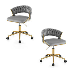 360° Swivel Home Office Desk Chair Set of 2 with hand-woven back in grey