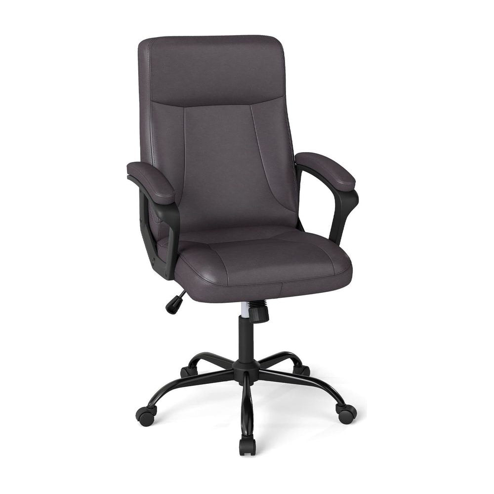 360° Swivel Task Chair with high back and built-in armrests in brown
