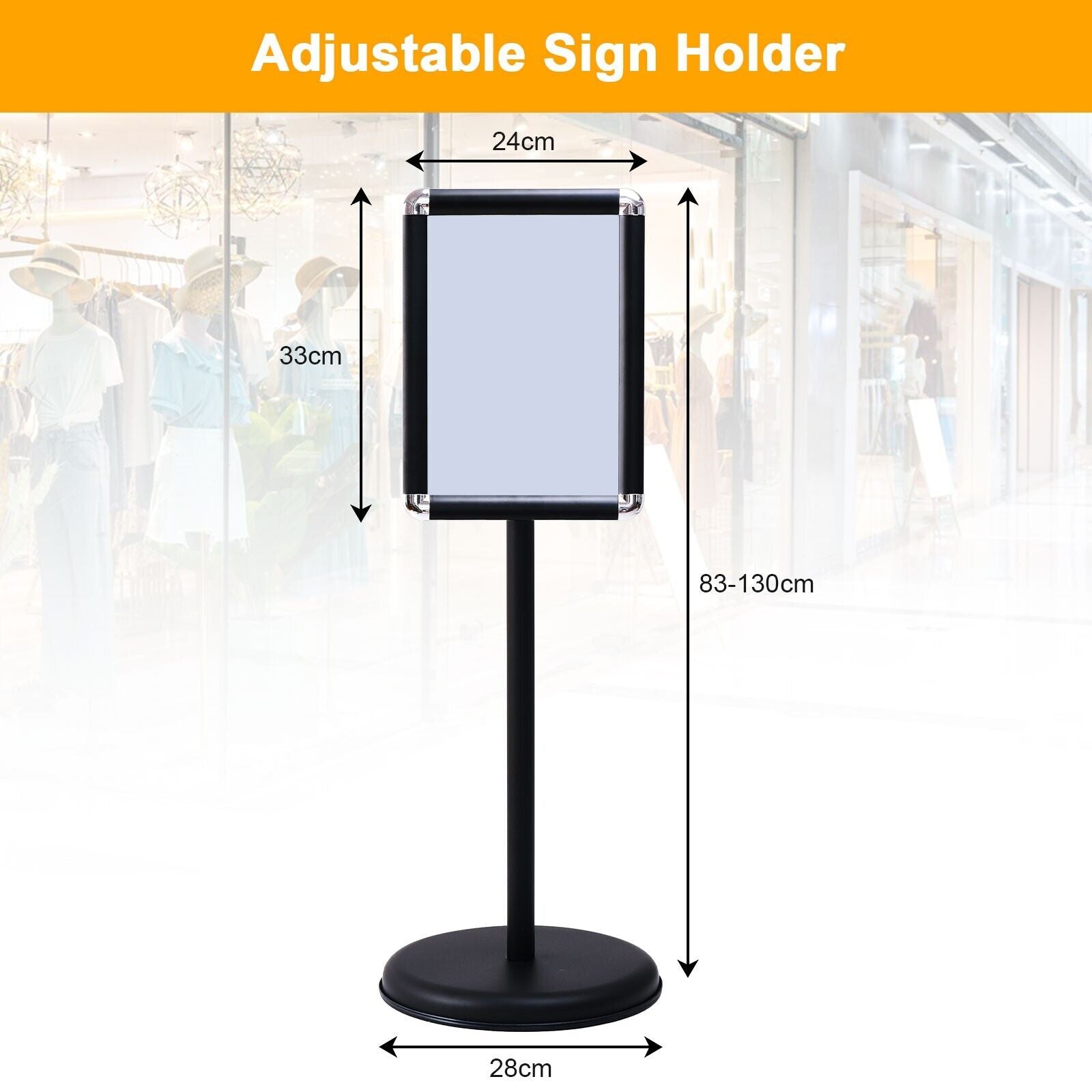 360 Degrees Rotatable A4 Poster Stand with Adjustable Height-Black