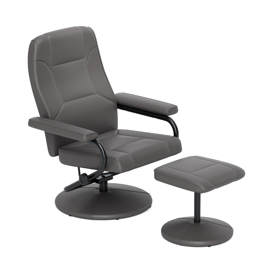 360° Swivel Reclining Chair with Ottoman and Adjustable Backrest-Grey