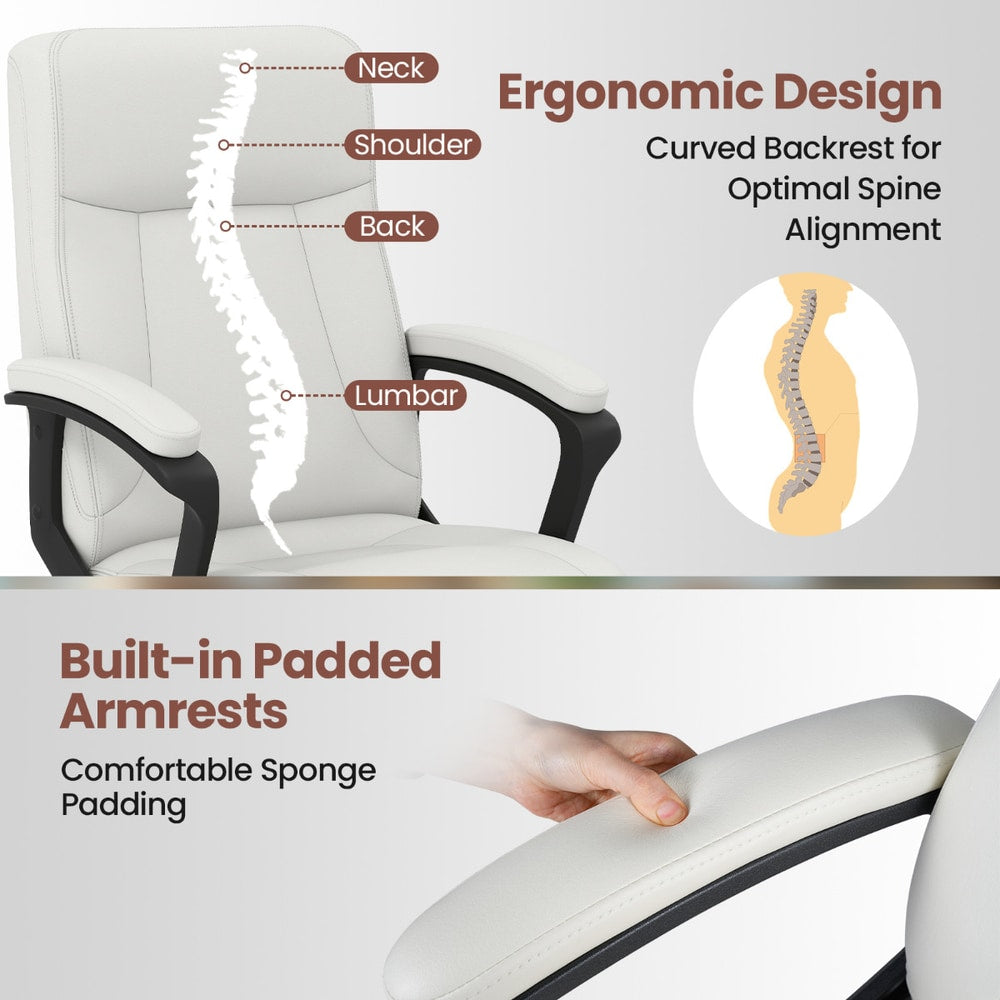 Diagram illustrating the ergonomic design and padded armrests of the office chair