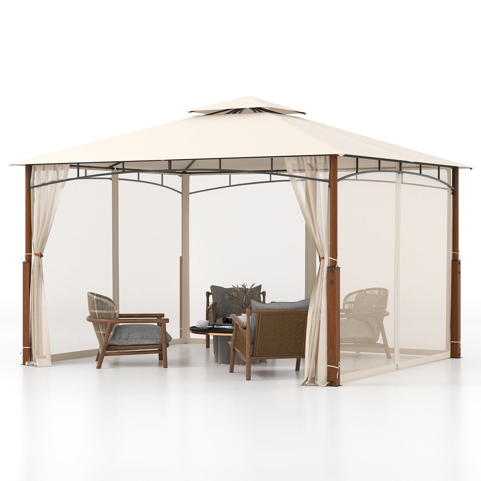 360 x 300cm Outdoor Patio Gazebo Metal Frame Soft Top Tent with Netting-Beige