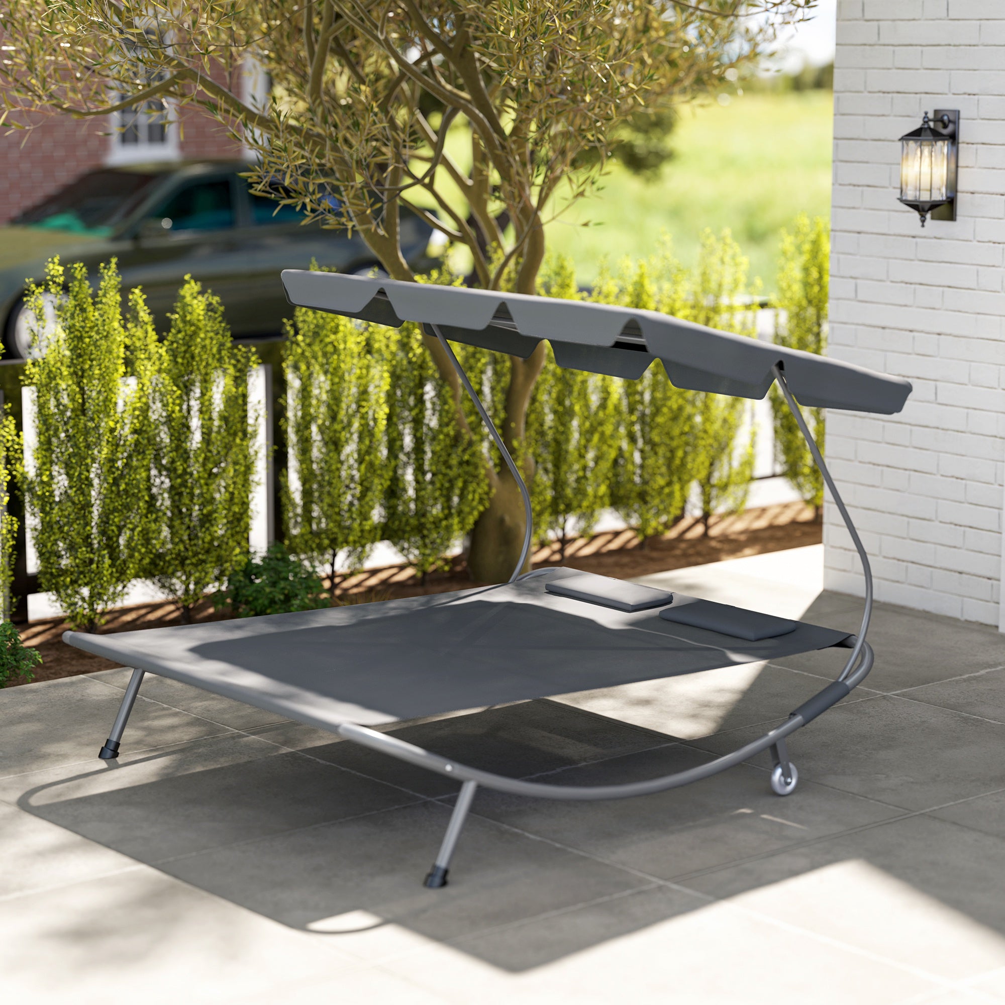 Outsunny Double Outdoor Bed, with Canopy - Light Grey