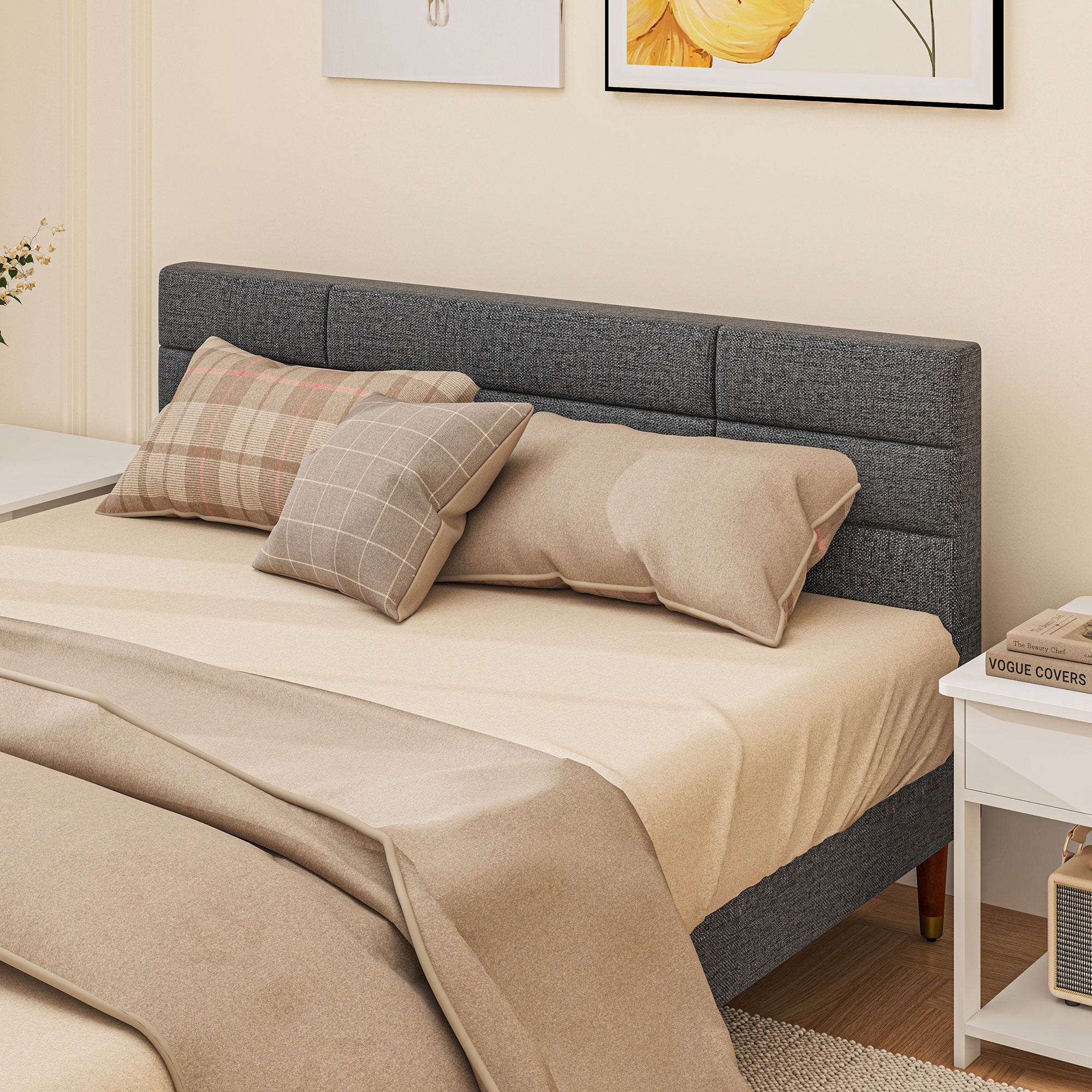 HOMCOM Upholstered King Bed Frame, with Slats - Grey