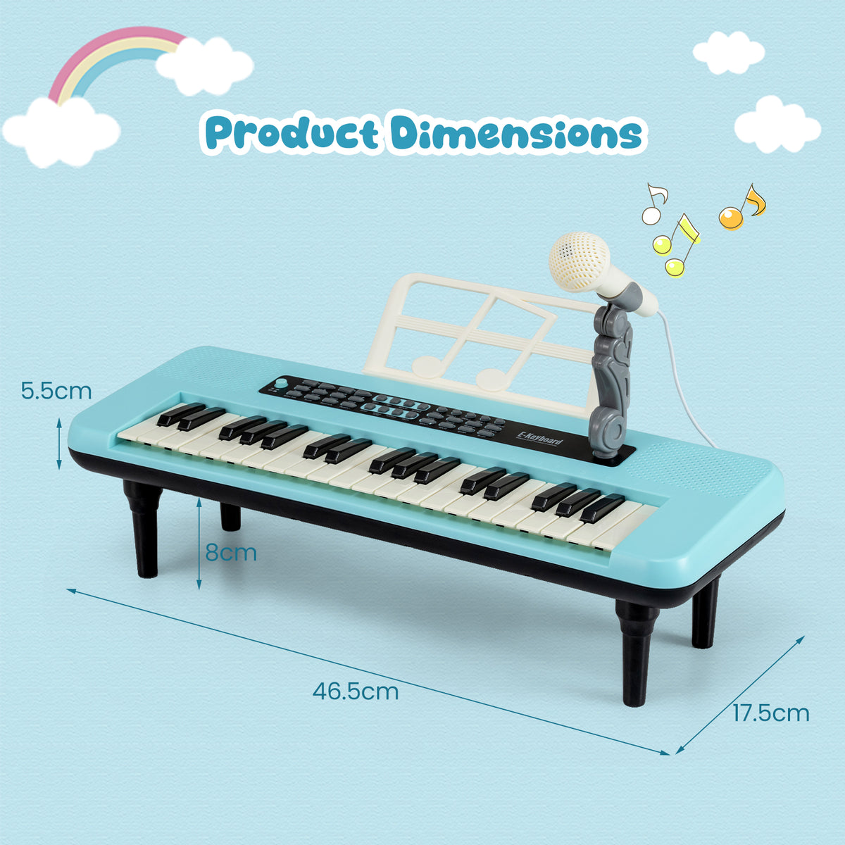37 Keys Kids Portable Piano Keyboard with Microphone and Music Stand-Blue