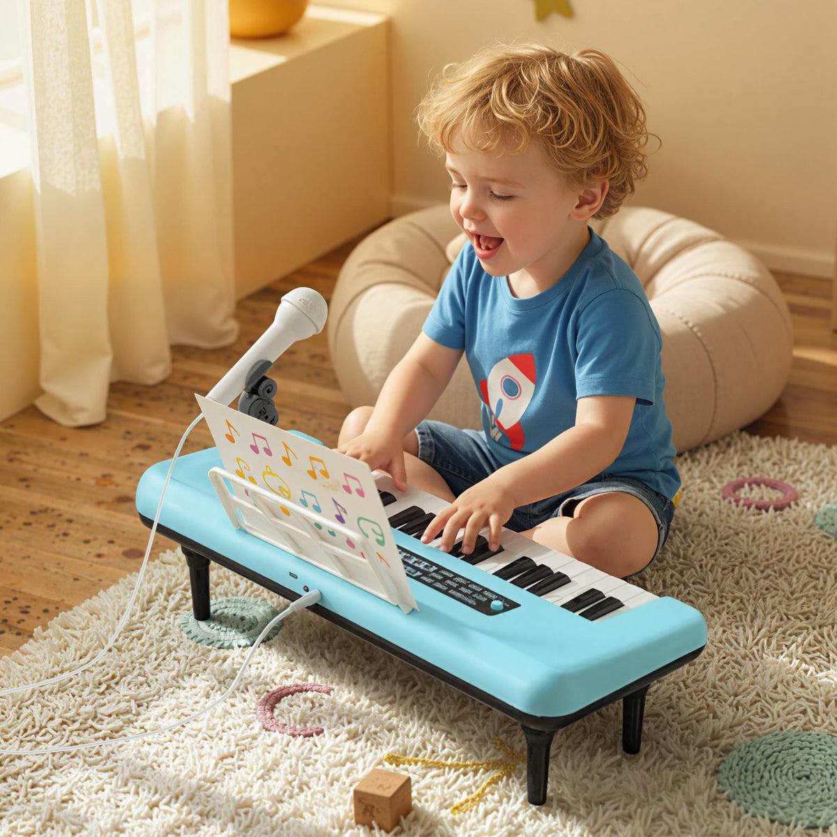 37 Keys Kids Portable Piano Keyboard with Microphone and Music Stand-Blue