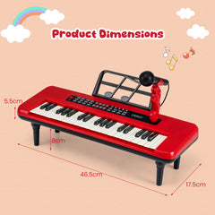 37 Keys Kids Portable Piano Keyboard with Microphone and Music Stand-Red