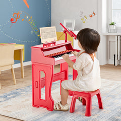 37-Key Electronic Piano Keyboard with Adjustable Microphone-Red