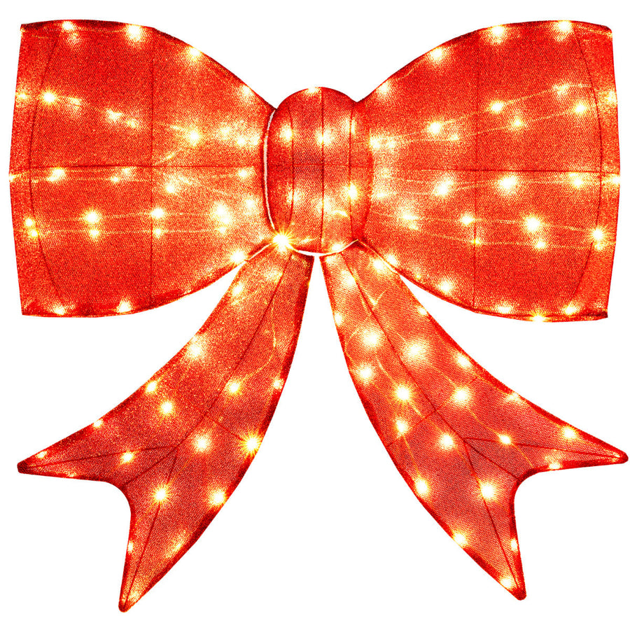 37 inch Lighted Christmas Bow Decoration with 150 Warm White LED Lights and 2 Hanging Rings