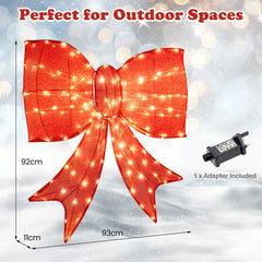 37 inch Lighted Christmas Bow Decoration with 150 Warm White LED Lights and 2 Hanging Rings