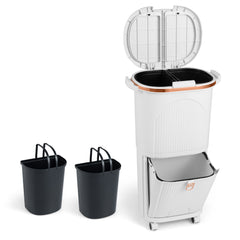 38L Kitchen Trash Can Sorting Garbage Bin with Lids 2 Detachable Buckets-White