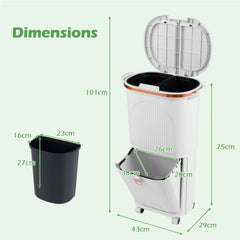 38L Kitchen Trash Can Sorting Garbage Bin with Lids 2 Detachable Buckets-White