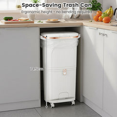 38L Kitchen Trash Can Sorting Garbage Bin with Lid 2 Detachable Buckets-White