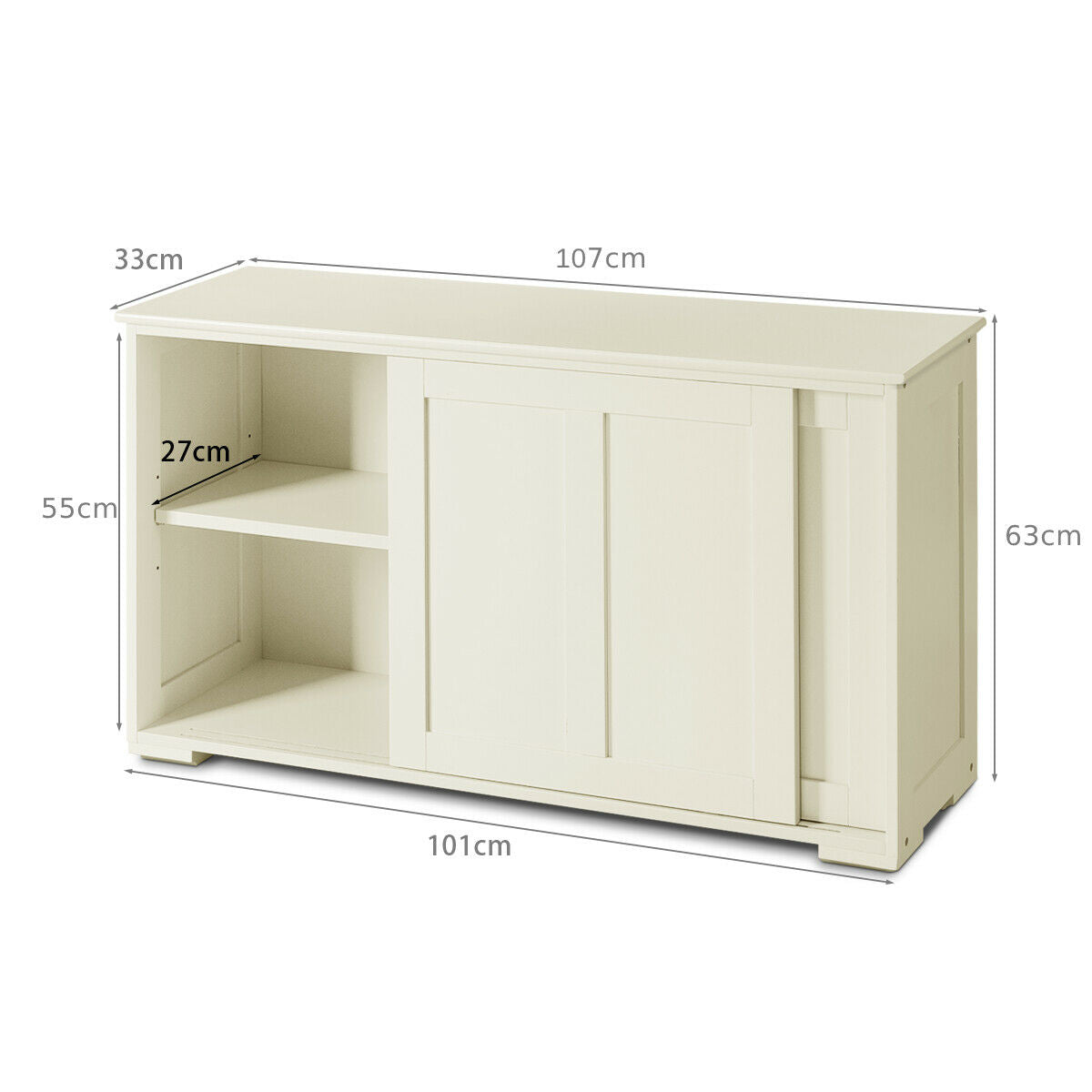 Storage Sideboard with Sliding Door and Double Partition-White