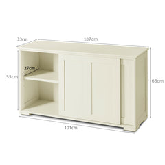 Storage Sideboard with Sliding Door and Double Partition-White