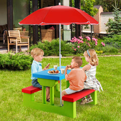 Kids Picnic Play Table Set with Removable Umbrella-Red