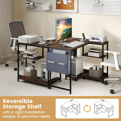 39.5" L-Shaped Computer Desk with Integrated Charging Hub in Rustic Brown, image 6