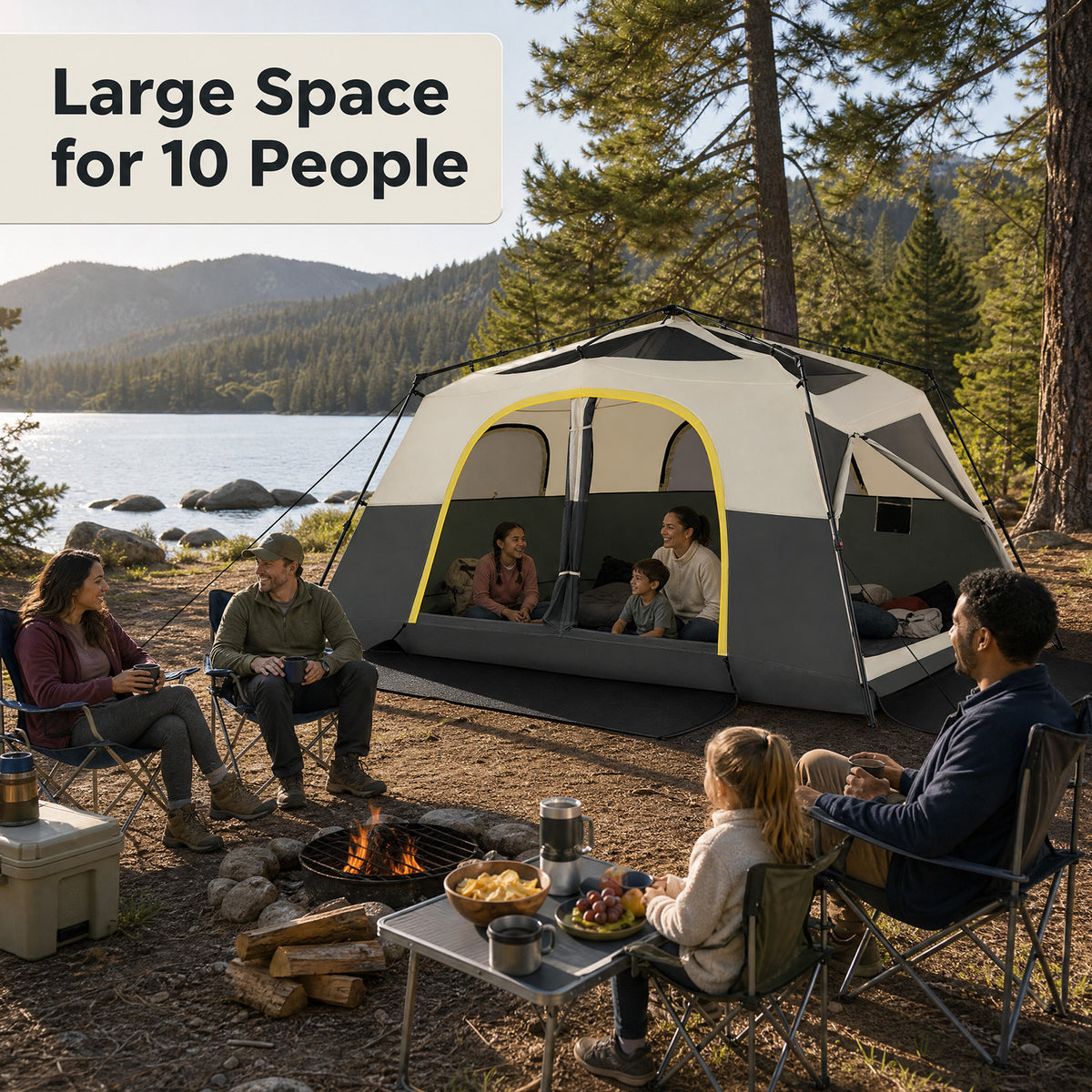 399 x 267 cm 10 Person Instant Cabin Camping Tent with Rainfly-Beige