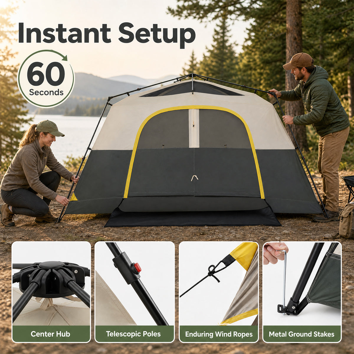 399 x 267 cm 10 Person Instant Cabin Camping Tent with Rainfly-Beige