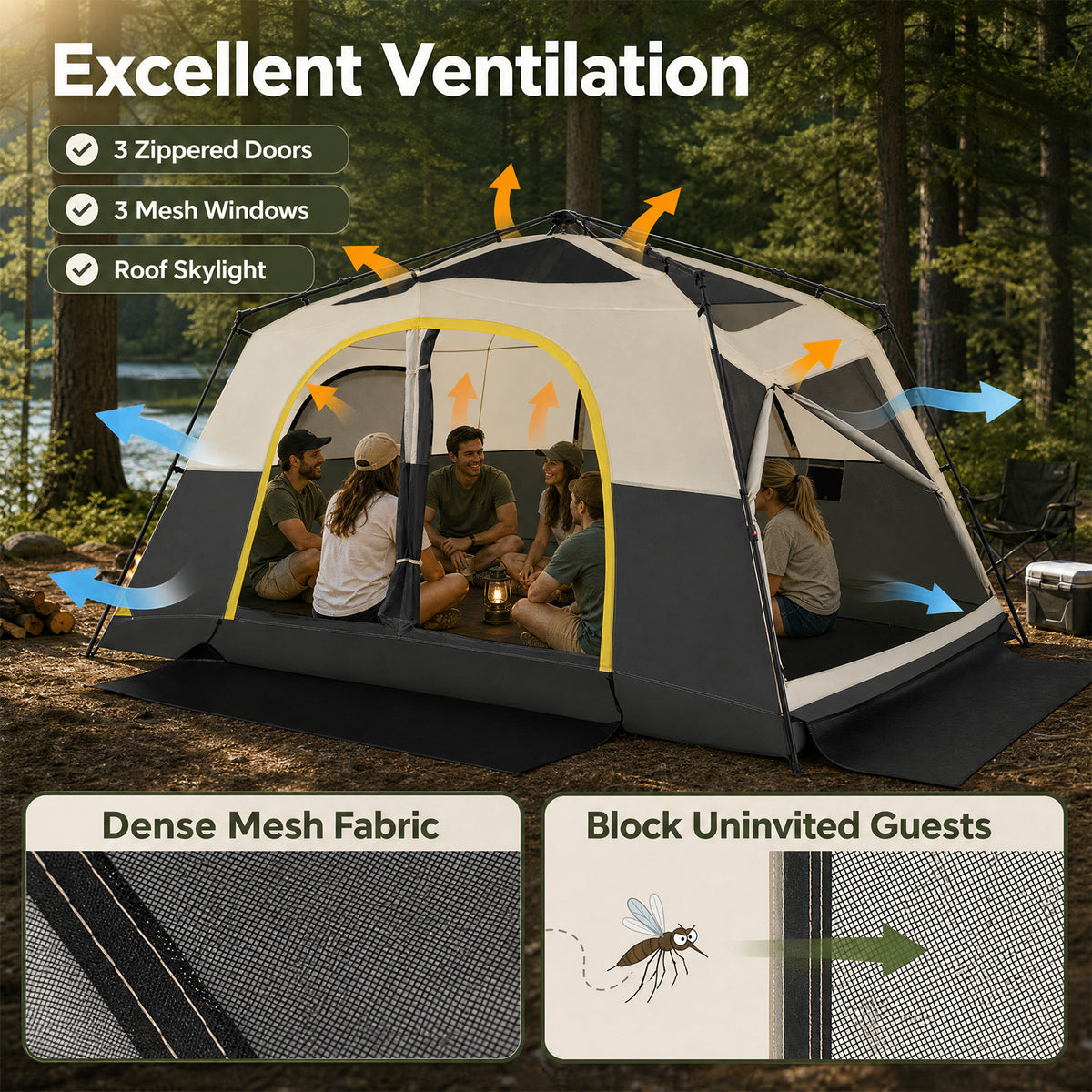399 x 267 cm 10 Person Instant Cabin Camping Tent with Rainfly-Beige