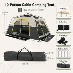 399 x 267 cm 10 Person Instant Cabin Camping Tent with Rainfly-Beige