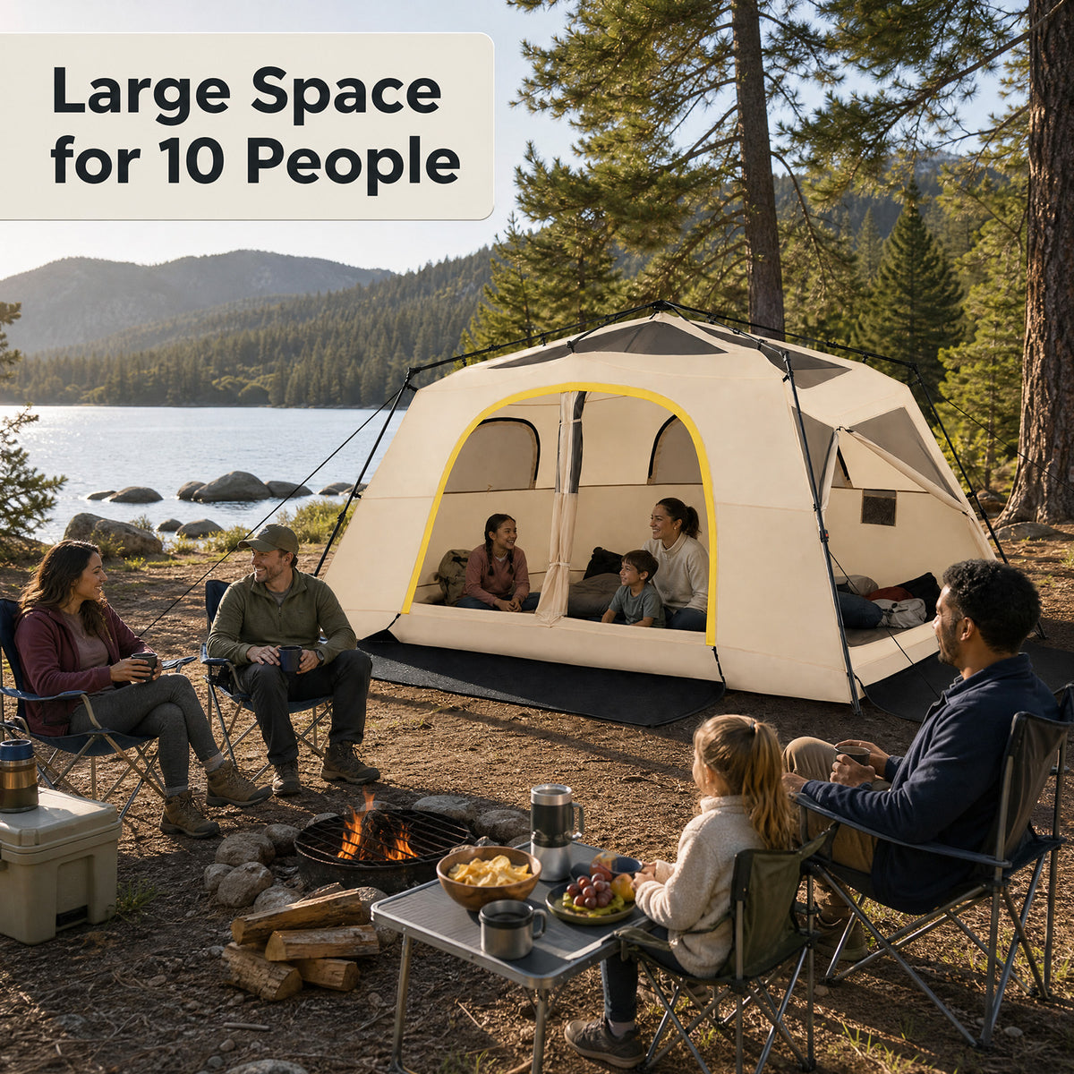 399 x 267 cm 10 Person Instant Cabin Camping Tent with Rainfly-Brown